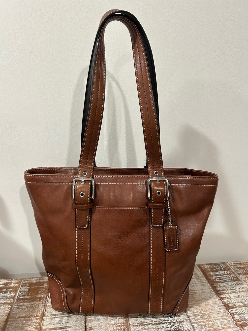 Vintage Coach Classic Brown Leather Tote Bag Hamptons F11201